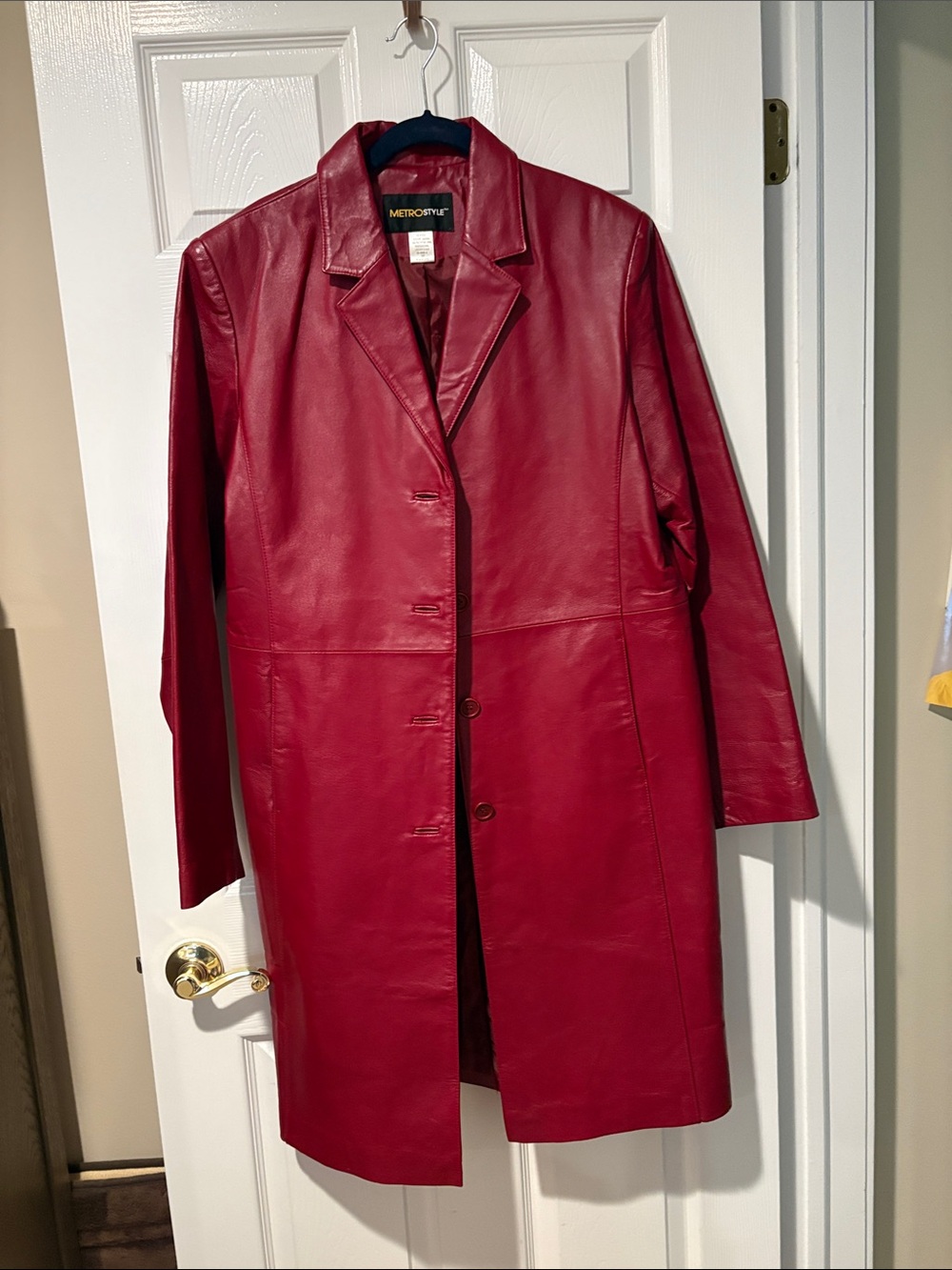 metrostyle Women's deep Red Leather Trench Coat
